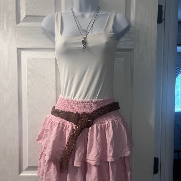 Chic Pink Layered Skirt with white body suit and belt sold separately 
So cute - Picture 1 of 4